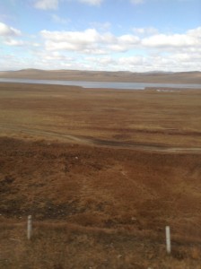View of the Mongolian landscape from the Trans Mongolian Train.